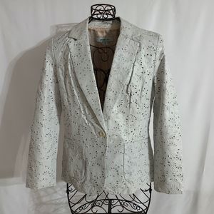 White Leather Lace Blazer